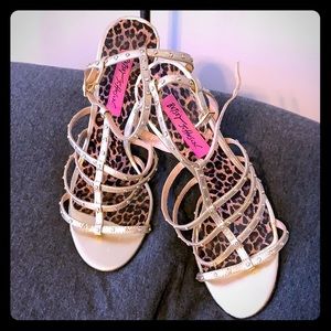Betsey Johnson gold strappy heels in size 7